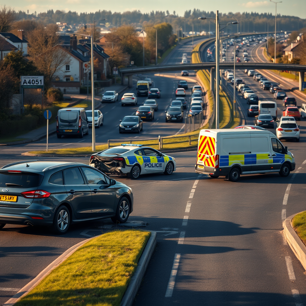 Police attend four-car crash at busy rush hour roundabout